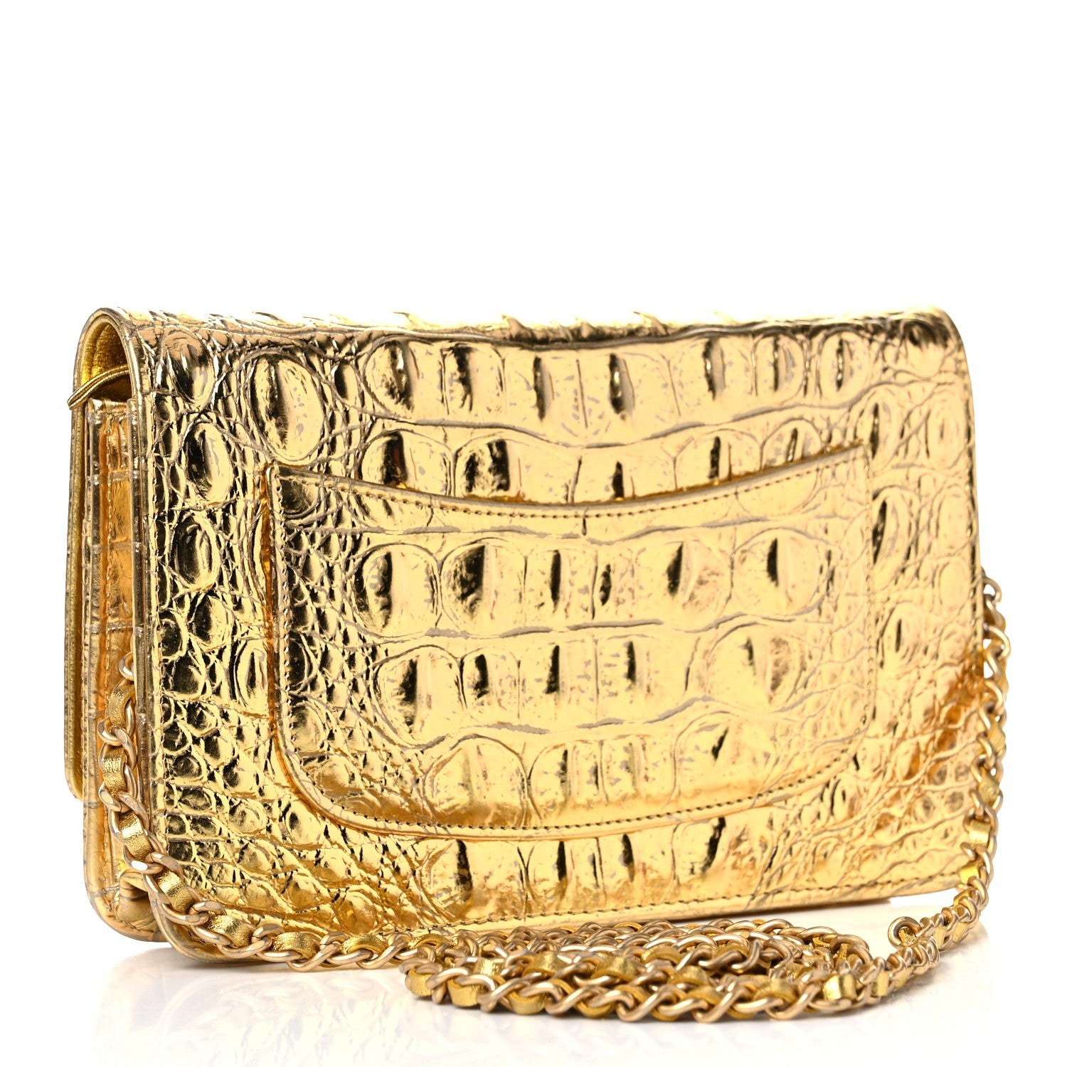 Chanel Metallic Calfskin Crocodile Embossed Cocodile Wallet On