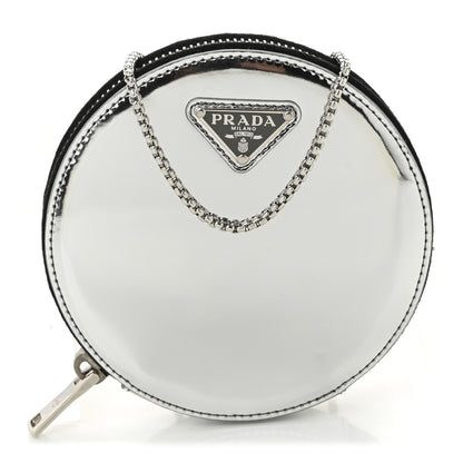 Prada Spazzolato Round Chain Coin Crossbody Pouch Argento 7 of 10