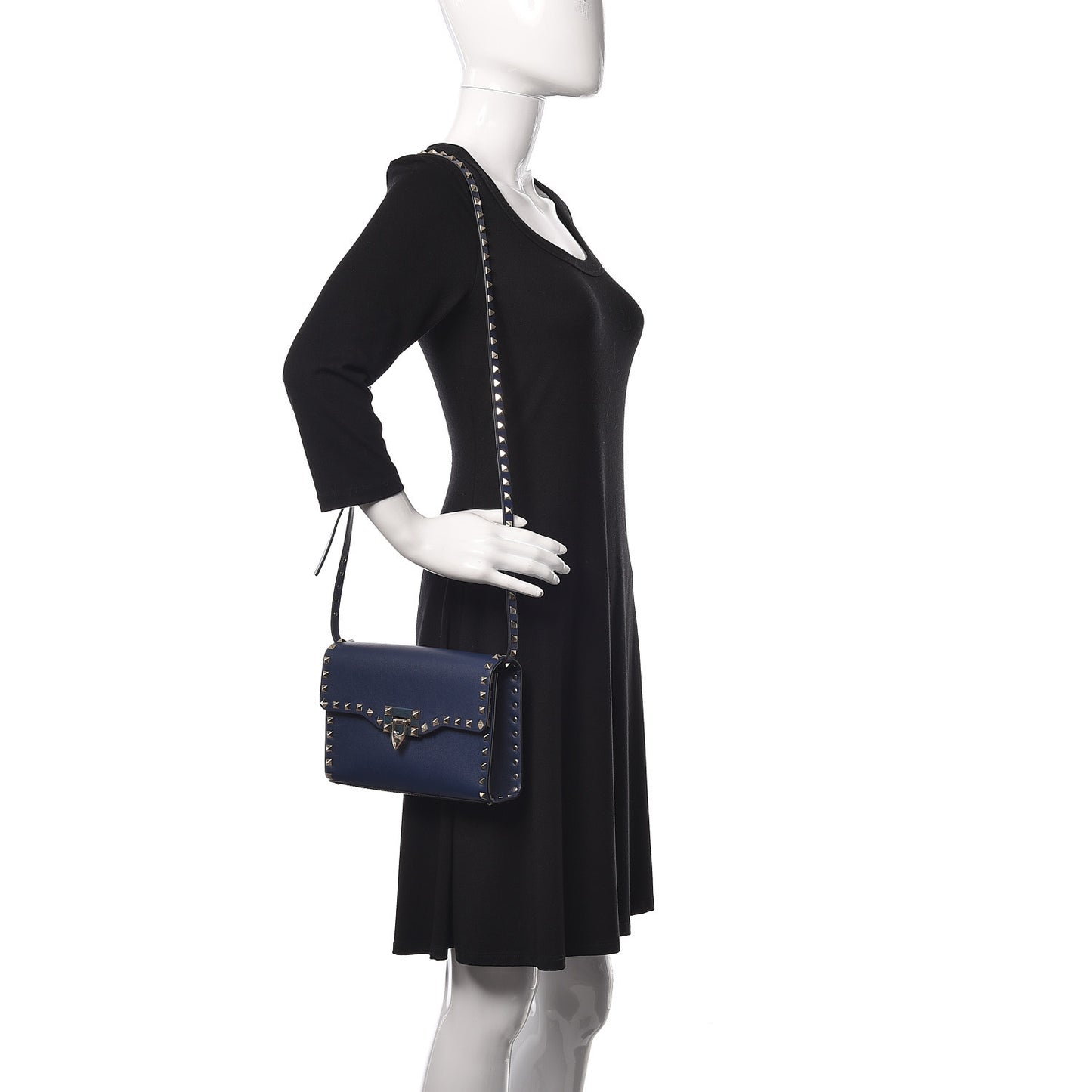 Vitello Medium Rockstud Flip Lock Crossbody Bag Pure Blue
