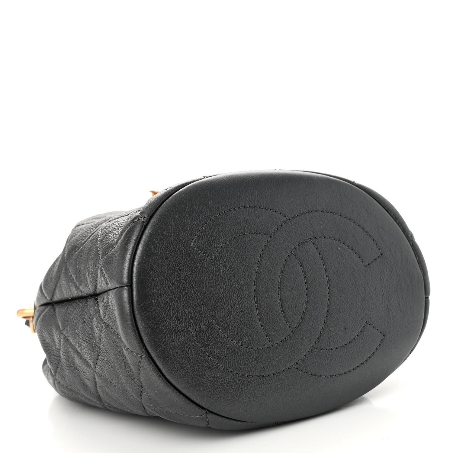 Chanel Metallic Lambskin Quilted Pearl Crown Drawstring Bag Anthracite 4 of 10