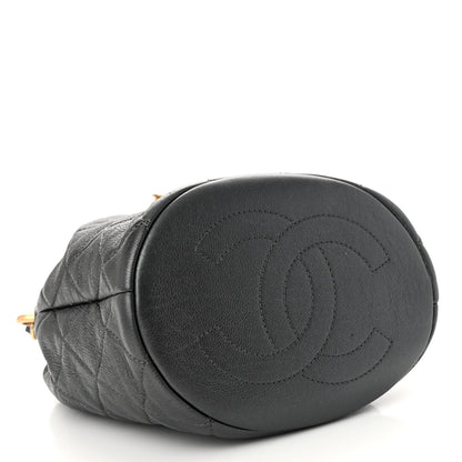 Chanel Metallic Lambskin Quilted Pearl Crown Drawstring Bag Anthracite 4 of 10