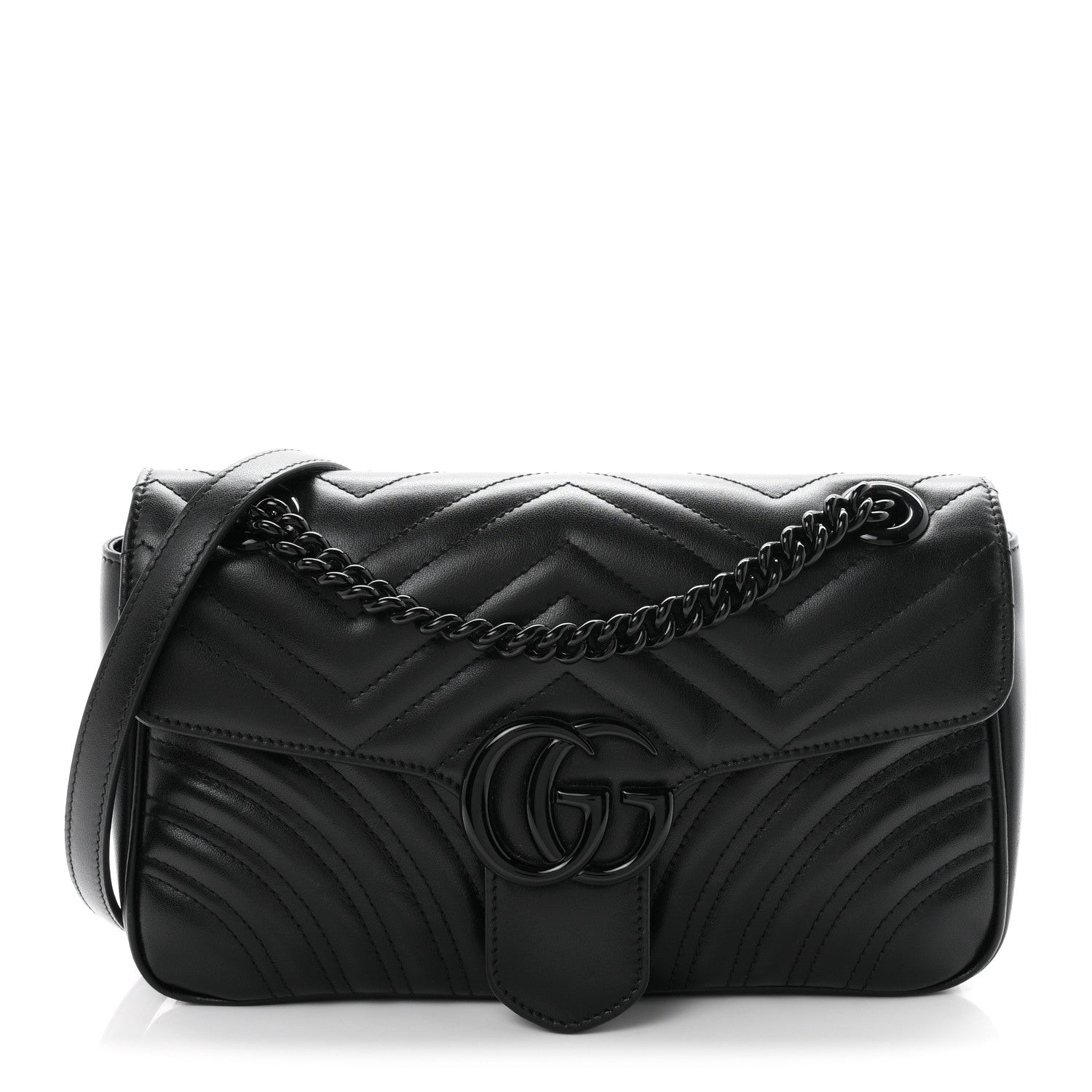 Gucci Calfskin Matelasse Monochrome Small GG Marmont Shoulder Bag Black 1 of 10