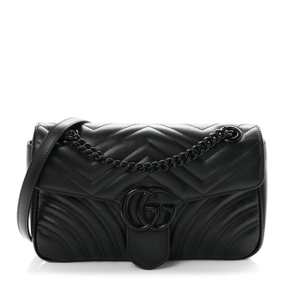 Gucci Calfskin Matelasse Monochrome Small GG Marmont Shoulder Bag Black 1 of 10