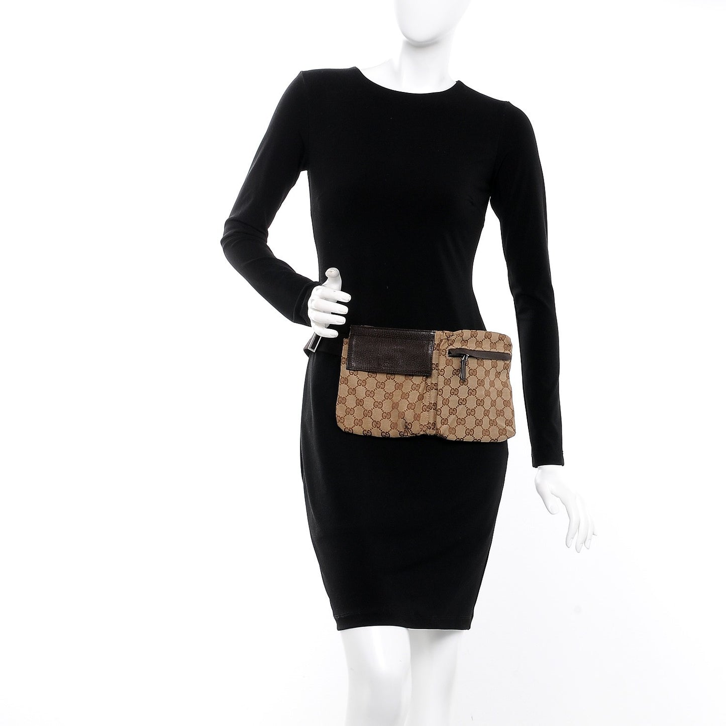 GG Monogram Double Pocket Belt Bag Dark Brown