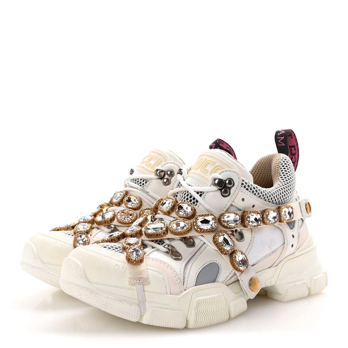 X SEGA Mesh Calfskin Suede Removable Crystals Womens Flashtrek Sneakers 38 Great White