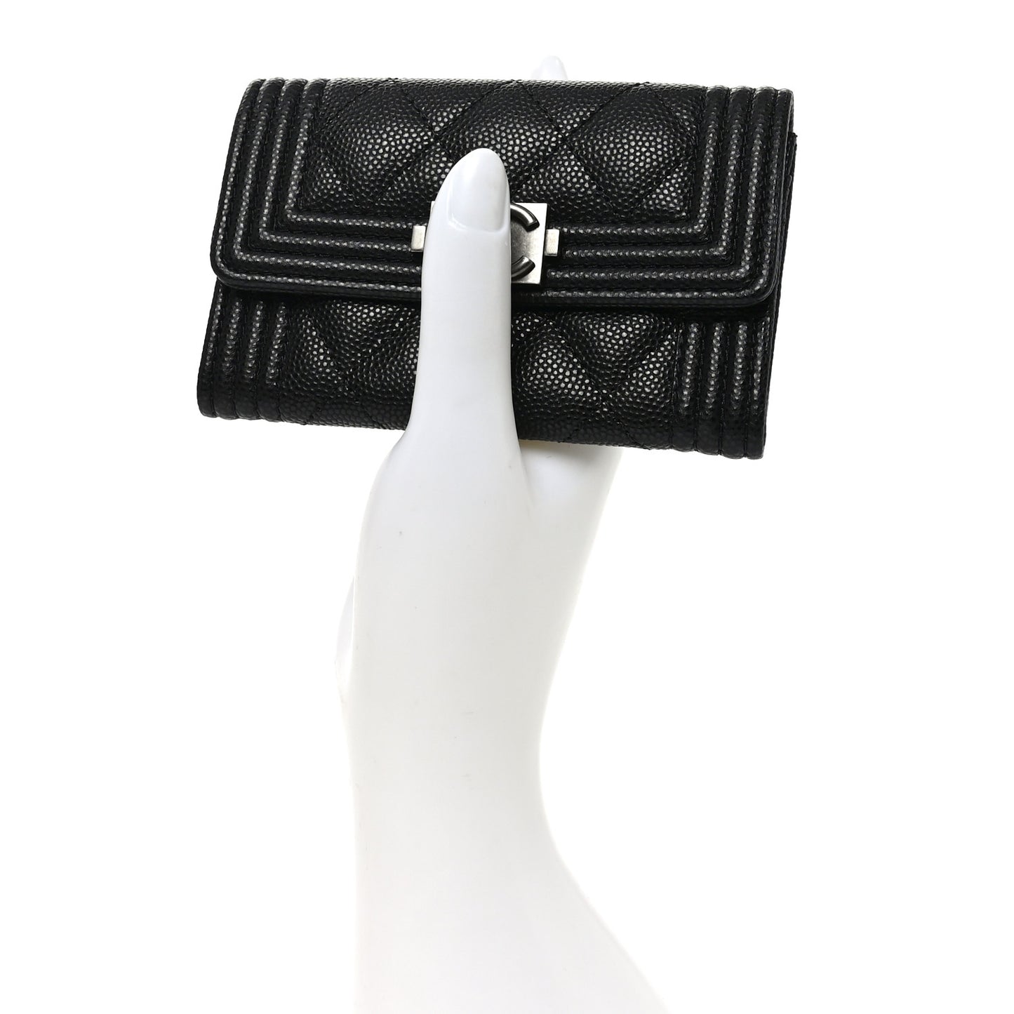 Caviar Quilted Boy Flap Card Holder Black