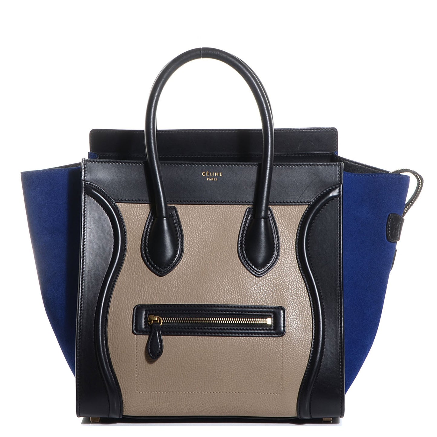 Textured Calfskin Suede Mini Tri-Color Luggage Black