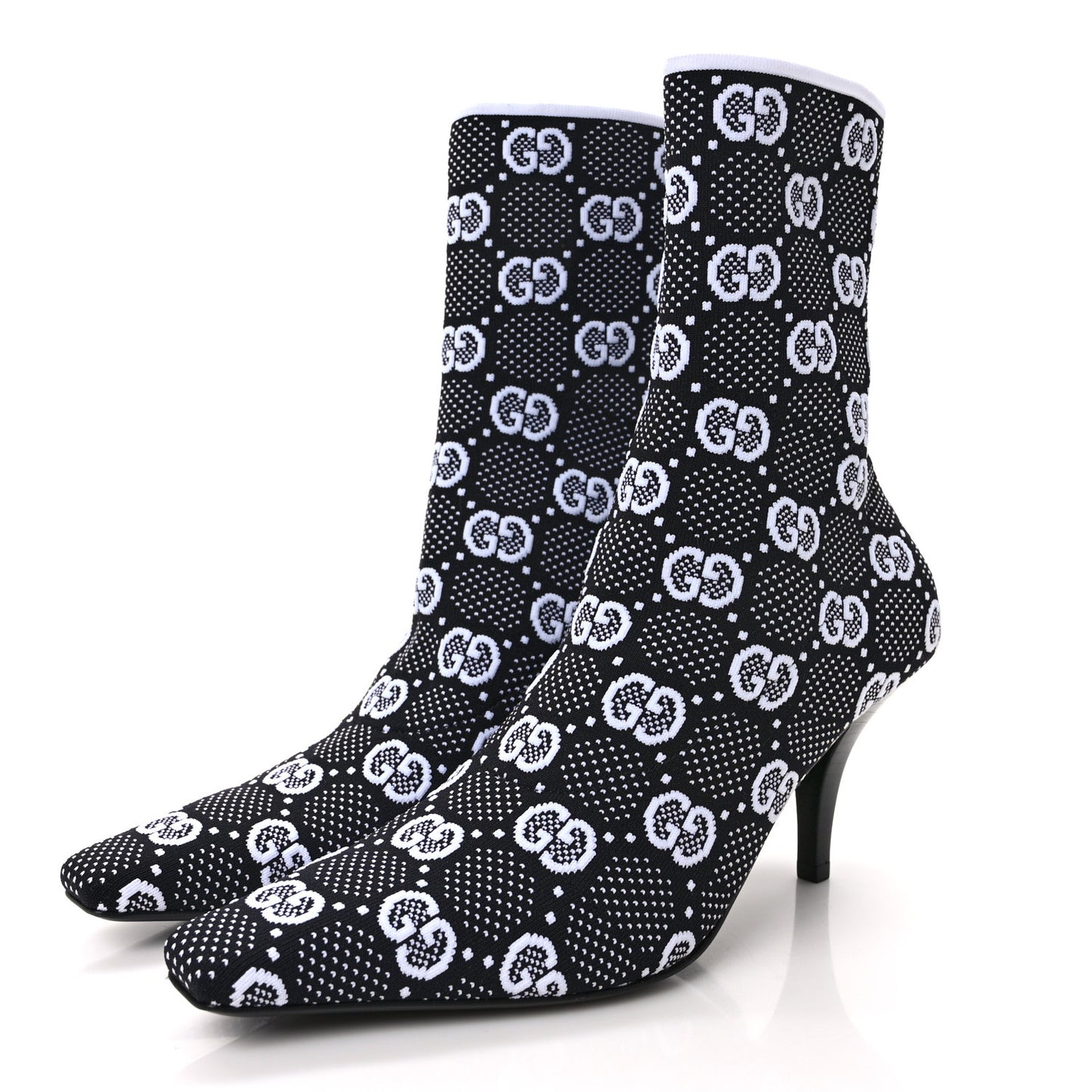 Technical Jersey Knit GG Monogram Square G 75mm Ankle Boots 37 Black Great White