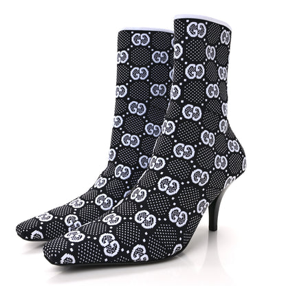 Gucci Technical Jersey Knit GG Monogram Square G 75mm Ankle Boots 37 Black Great White 3 of 8