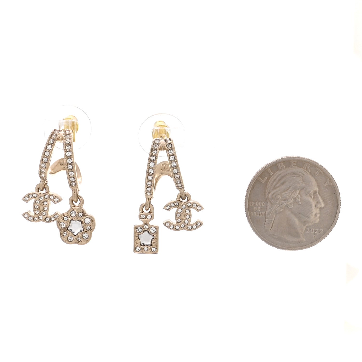 Chanel Crystal CC Camellia Perfume Bottle Double Hoop Earrings Gold 2 of 5