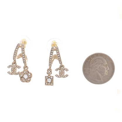 Chanel Crystal CC Camellia Perfume Bottle Double Hoop Earrings Gold 2 of 5