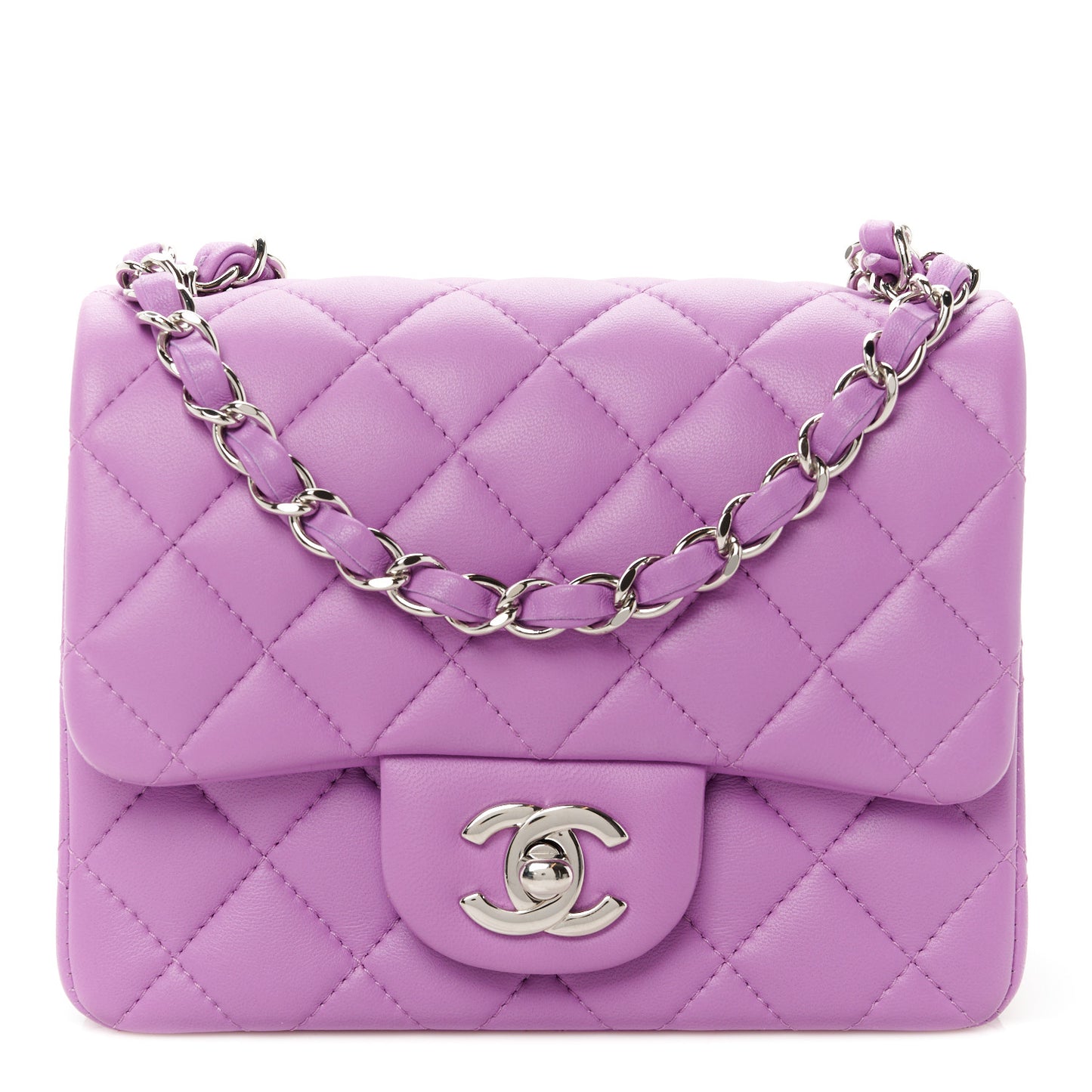 Lambskin Quilted Mini Square Flap Purple