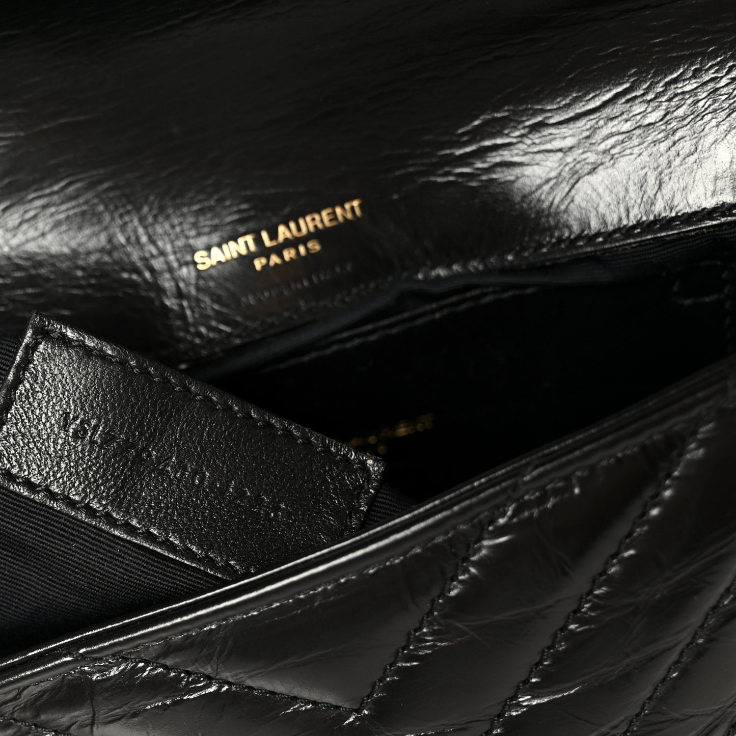 Shiny Calfskin Matelasse Chevron Monogram Mini College Bag Black