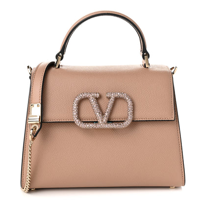 Valentino Garavani Grainy Calfskin Swarovski Crystal Embellished Small VSling Top Handle Bag Rose Cannelle 1 of 9