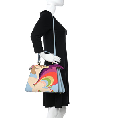 Fendi Vitello Seta Nappa Bi-Color Rainbow Girl Inlay Medium Peekaboo I SEE U Satchel Azzurro Baby Multicolor 2 of 13