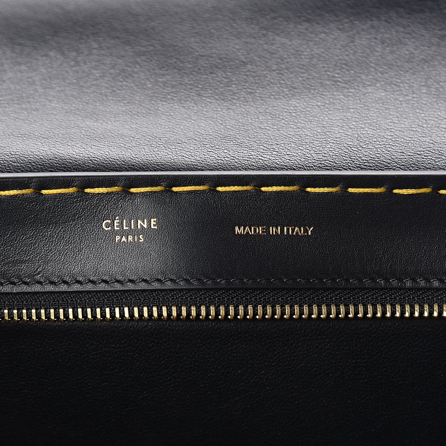 Smooth Calfskin Yellow Stitching Medium Trapeze Black