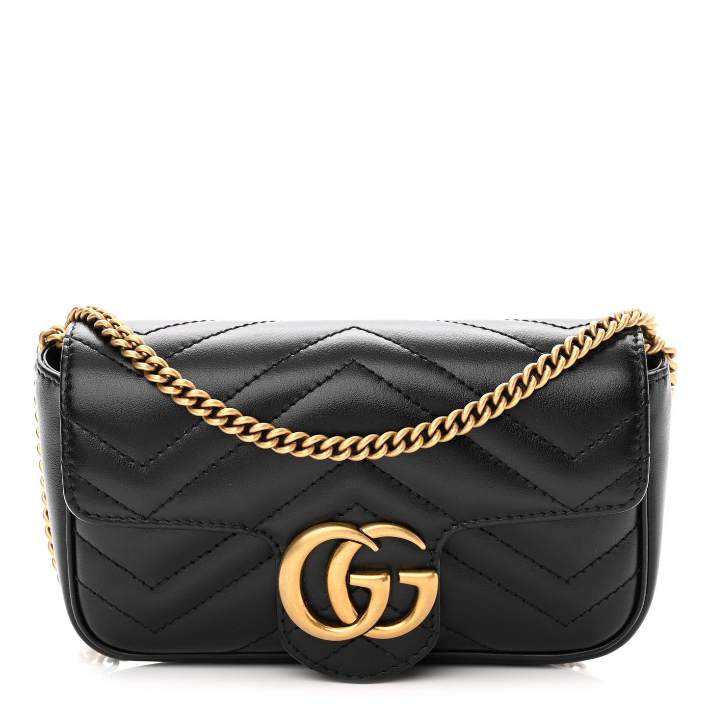 Calfskin Matelasse Super Mini GG Marmont Shoulder Bag Black