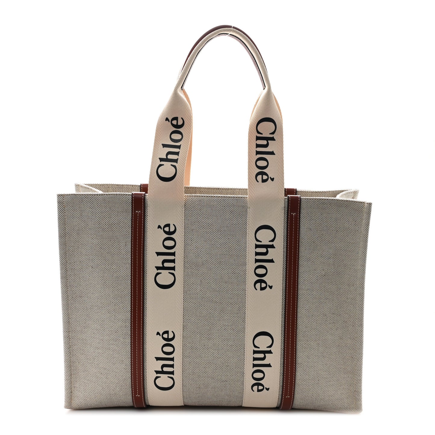 Cotton Calfskin Large Woody Ribbon Tote White Brown
