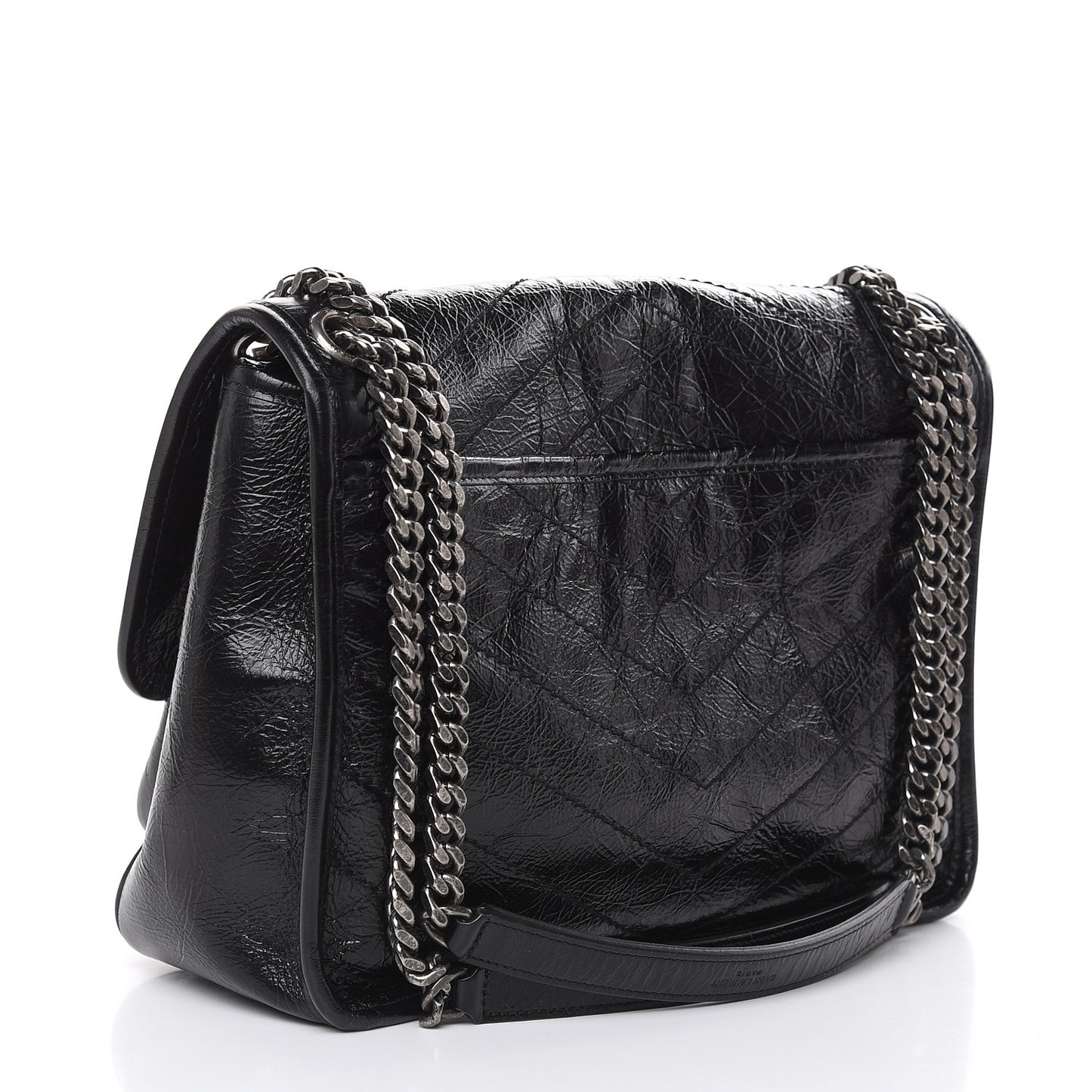 Crinkled Calfskin Matelasse Monogram Medium Niki Chain Satchel Black