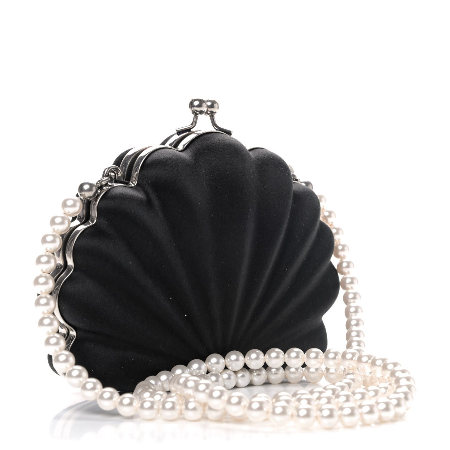 Satin Pearl Shell Clutch Bag Black