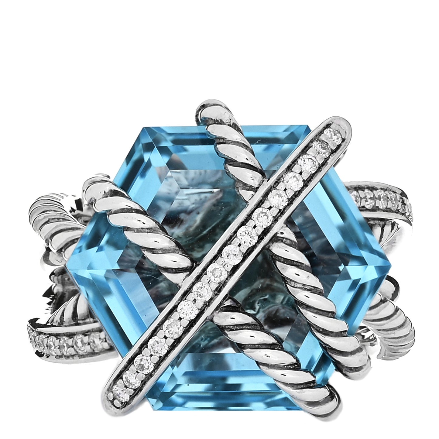 Sterling Silver Diamond Blue Topaz 16mm Cable Wrap Ring 51 5.75