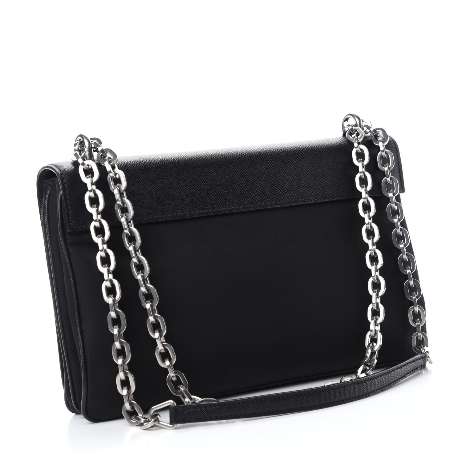 Prada Saffiano Tessuto Nylon Chain Shoulder Bag Black 3 of 11