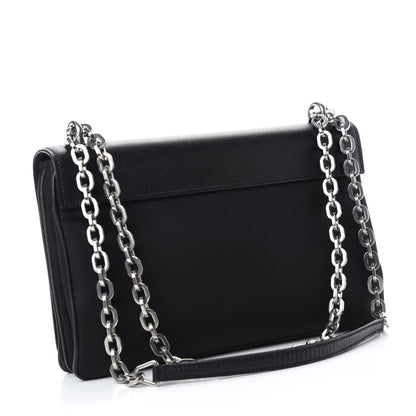 Prada Saffiano Tessuto Nylon Chain Shoulder Bag Black 3 of 11