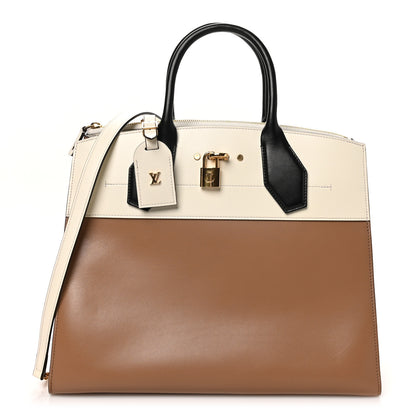Louis Vuitton Calfskin City Steamer GM Cigar White Black 1 of 9
