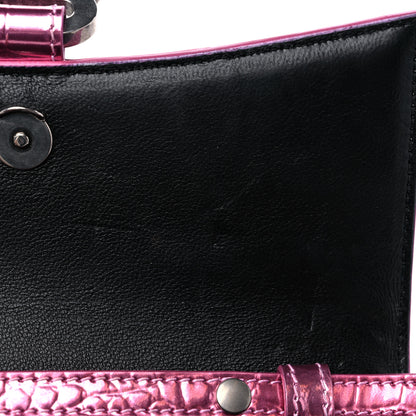 Balenciaga Metallic Shiny Calfskin Crocodile Embossed Hourglass Chain Bag Pink 9 of 13