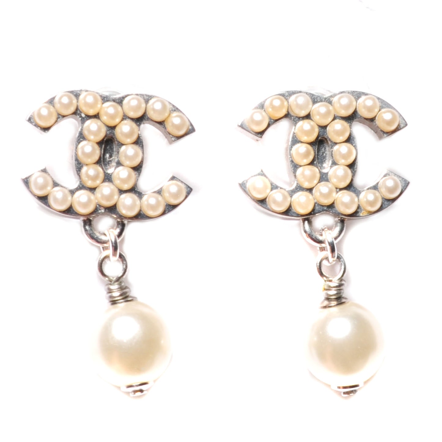Pearl CC Drop Earrings Silver