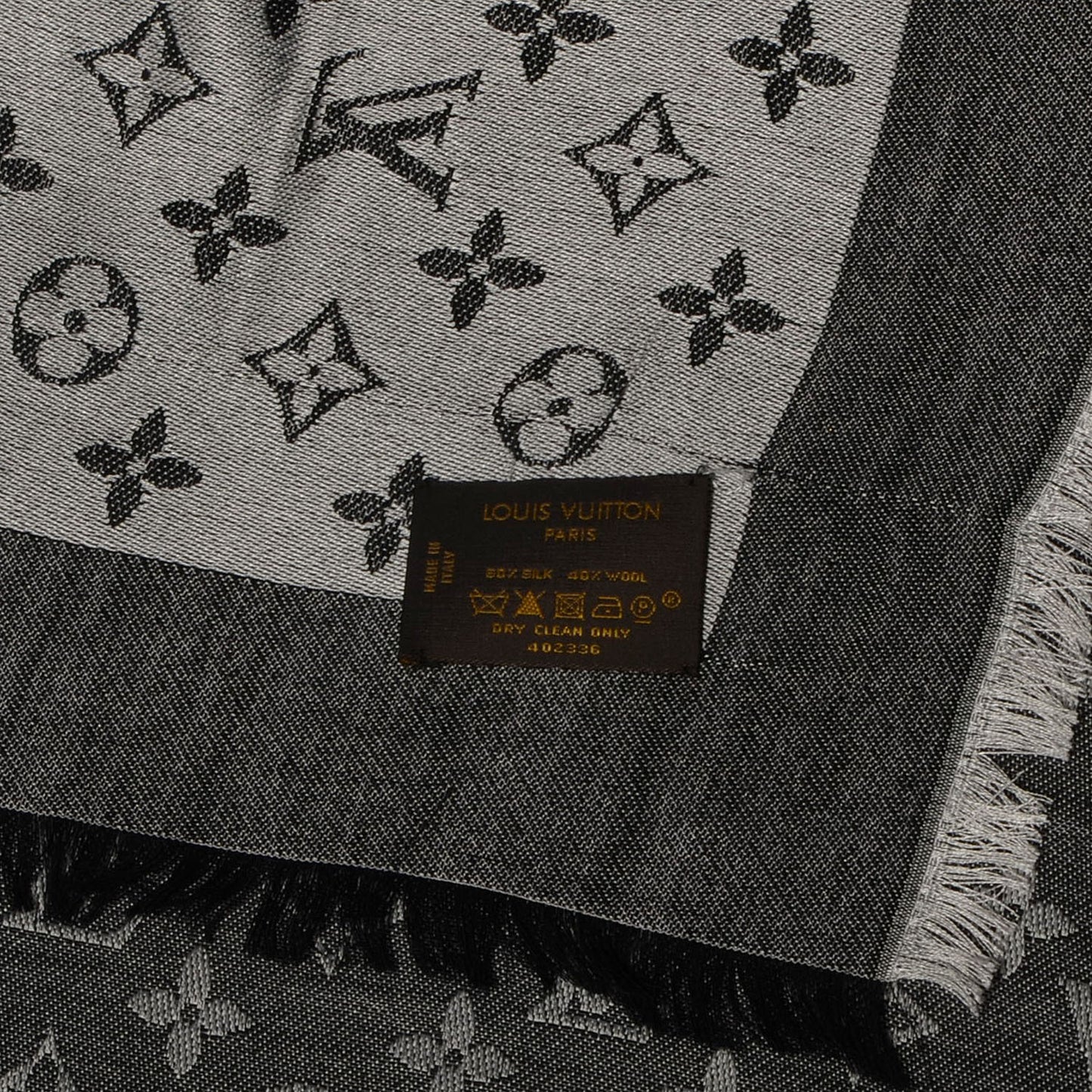 Silk Wool Monogram Denim Shawl Black