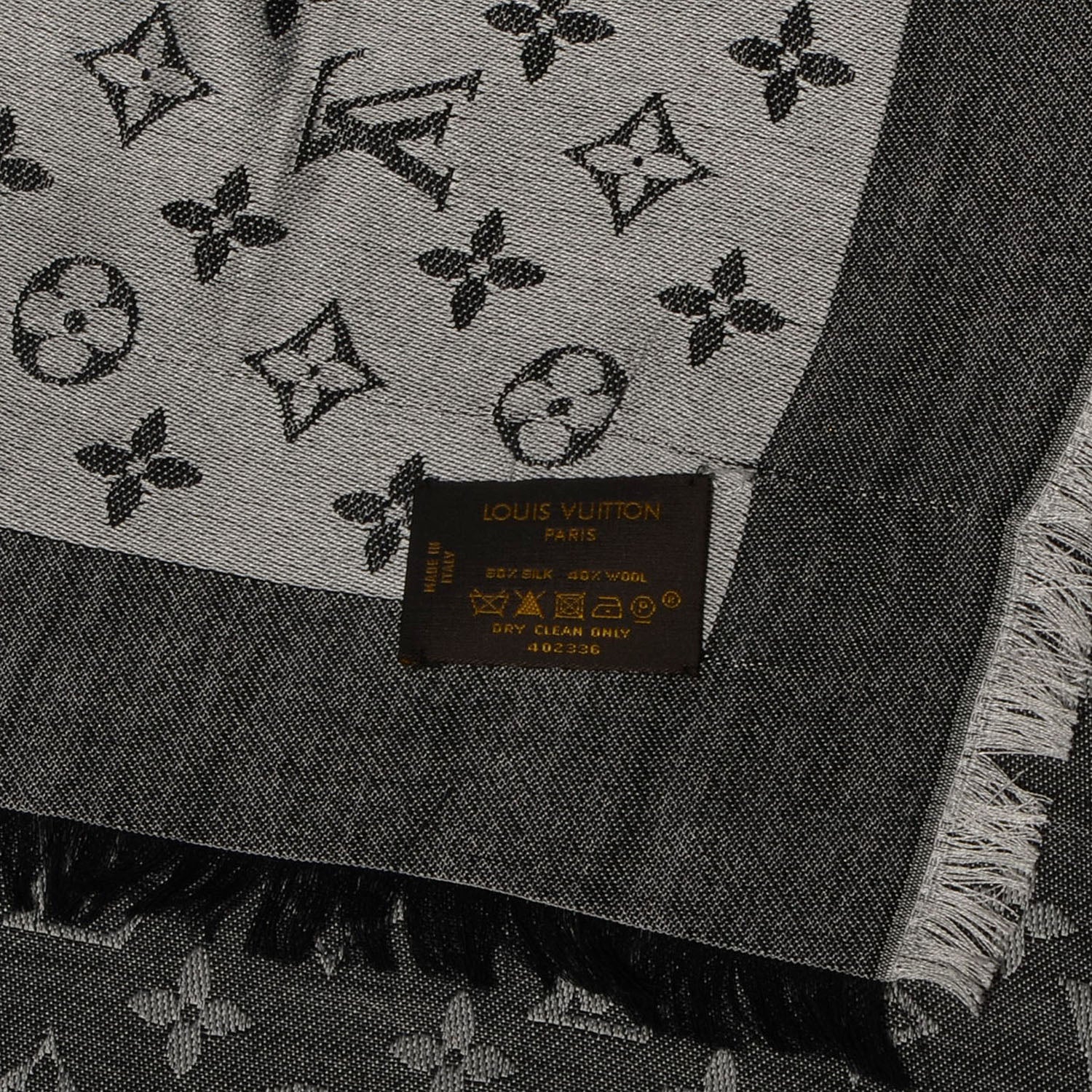 Louis Vuitton Silk Wool Monogram Denim Shawl Black 5 of 5
