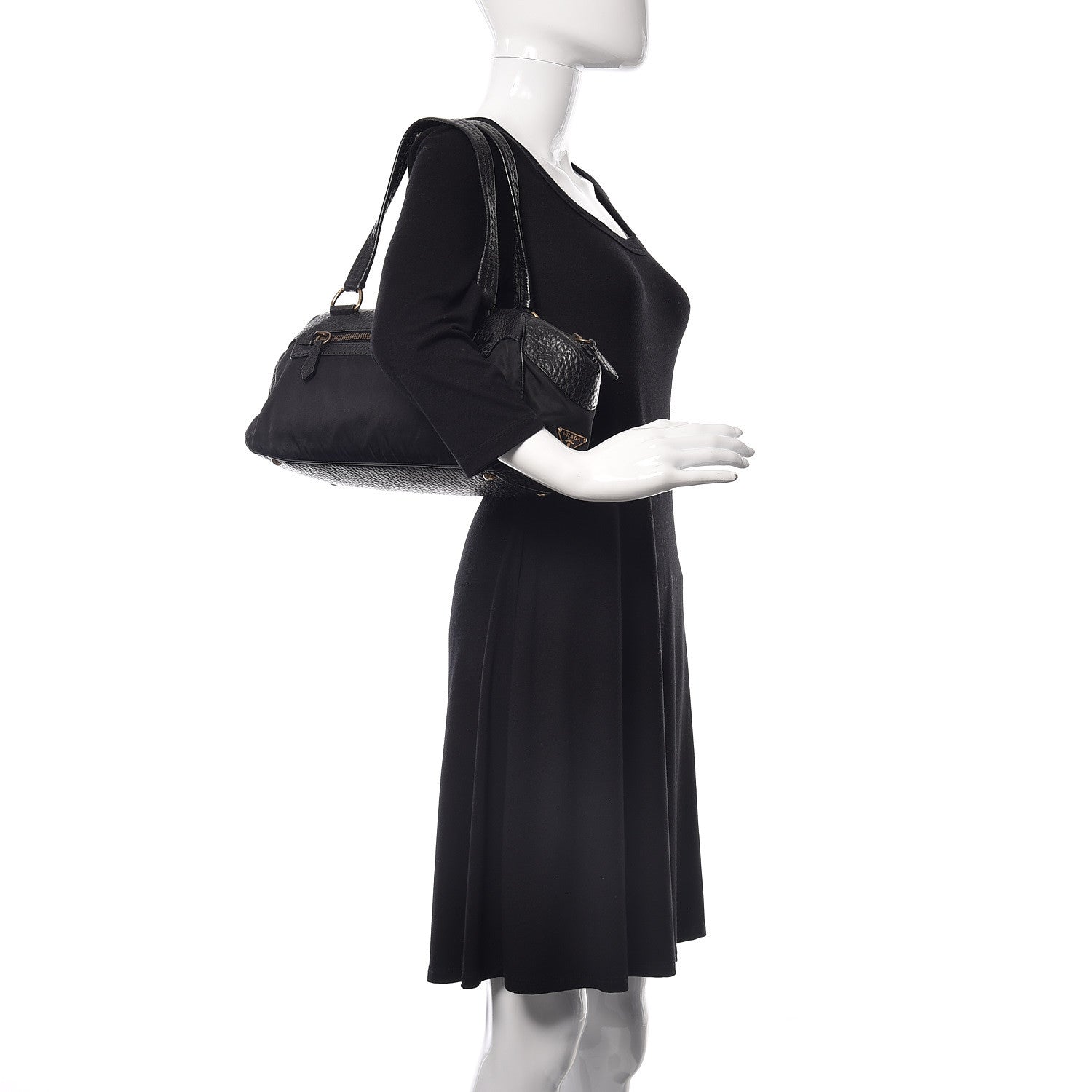 Prada Tessuto Nylon Calfskin Shoulder Bag Black 2 of 9