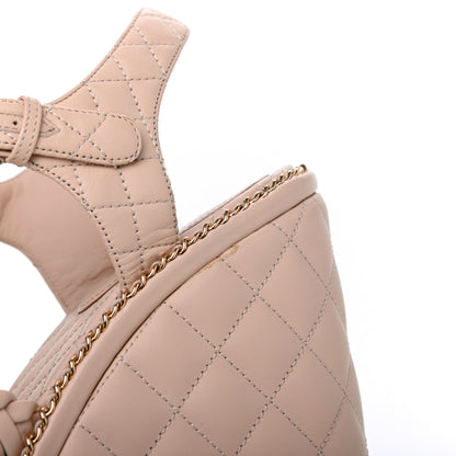 Chanel Calfskin Quilted Chain Around Wedge Sandals 41 Light Beige 14 of 19