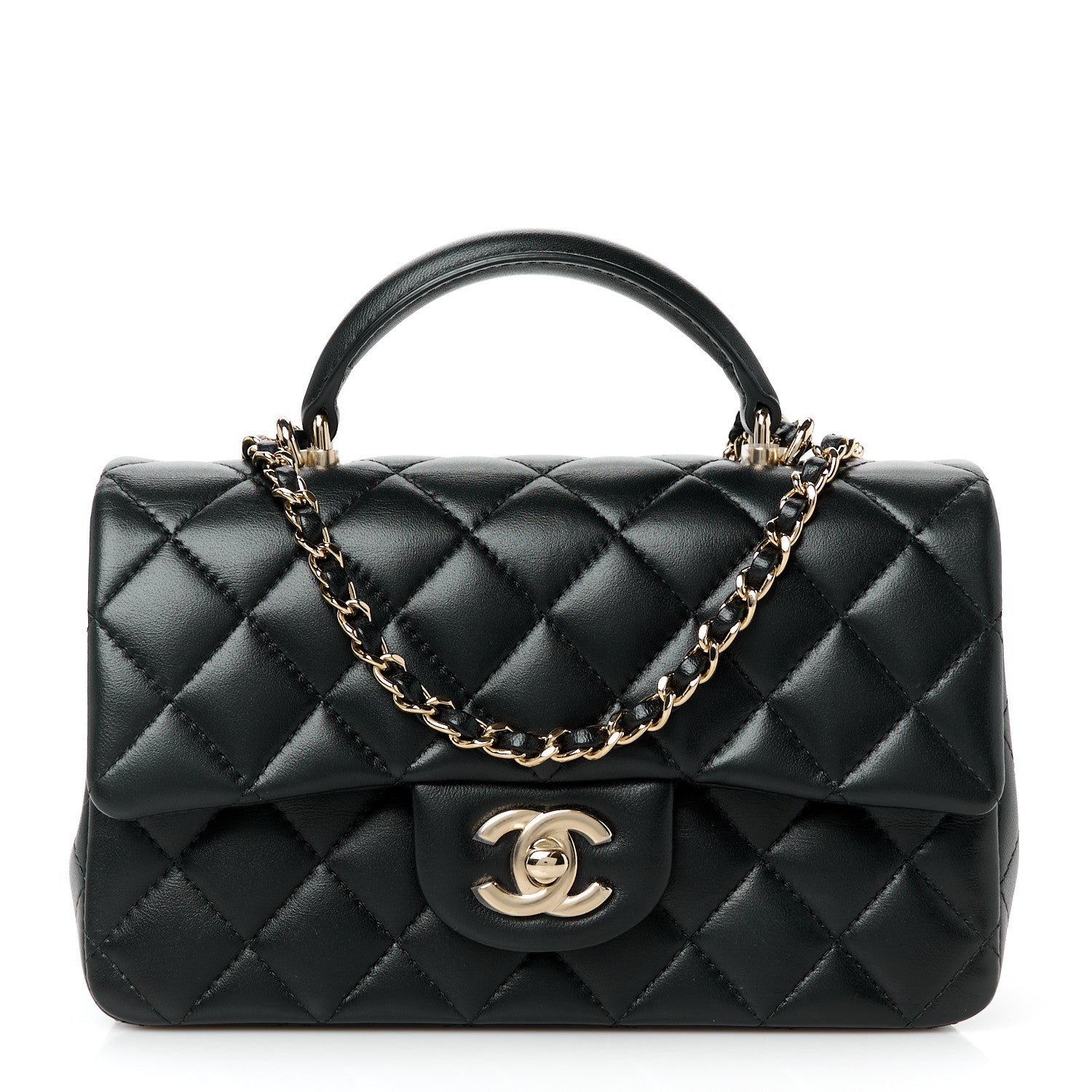 Chanel Lambskin Quilted Mini Top Handle Rectangular Flap Black 1 of 12