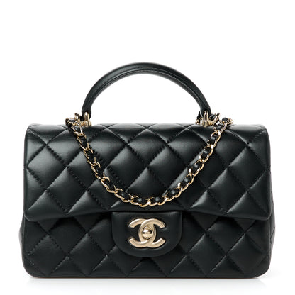 Chanel Lambskin Quilted Mini Top Handle Rectangular Flap Black 1 of 12
