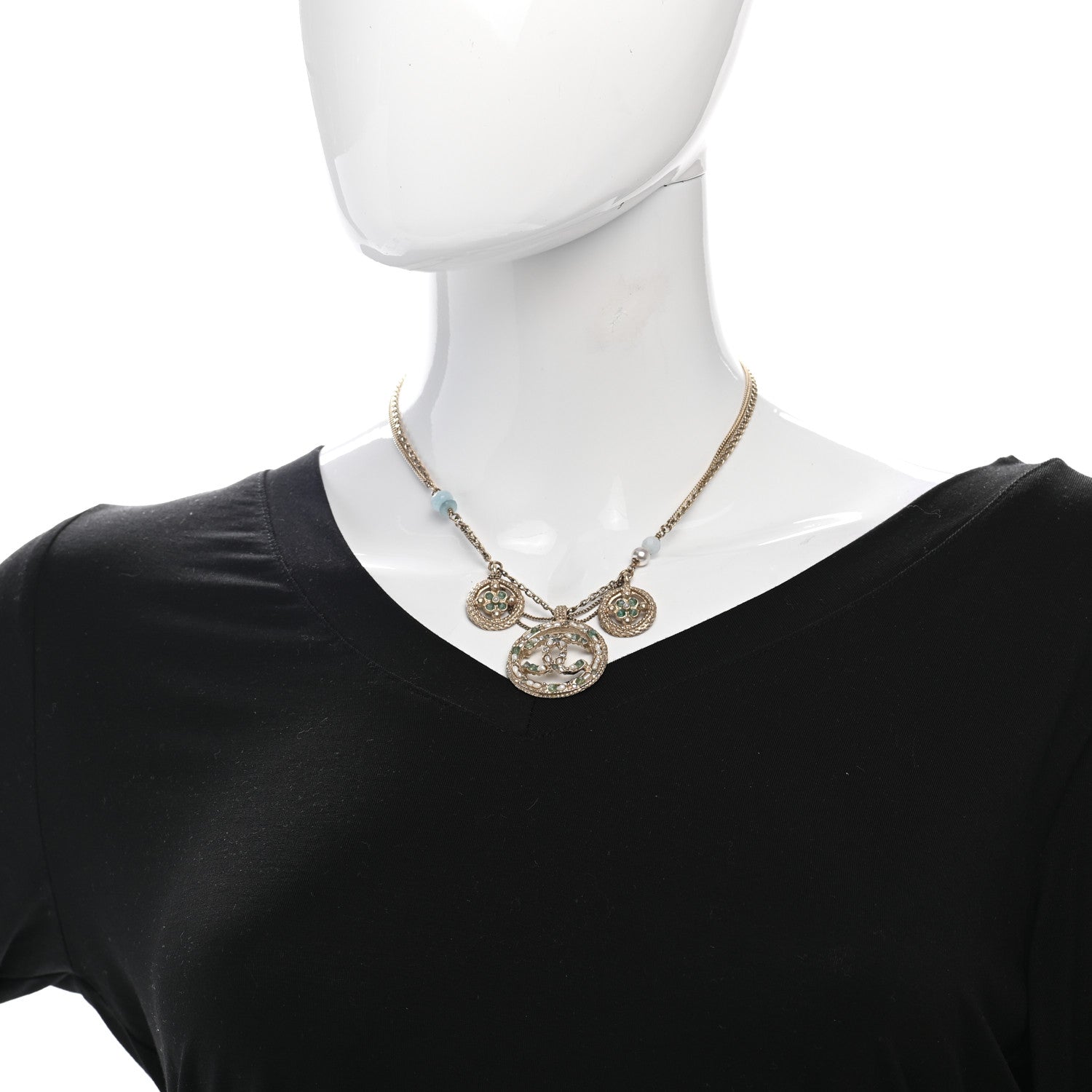 Chanel Bead Pearl CC Medallion Necklace Gold 3 of 14