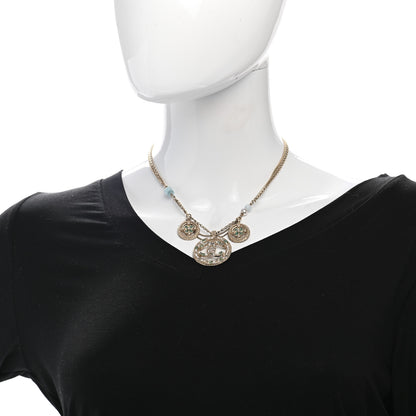 Chanel Bead Pearl CC Medallion Necklace Gold 3 of 14