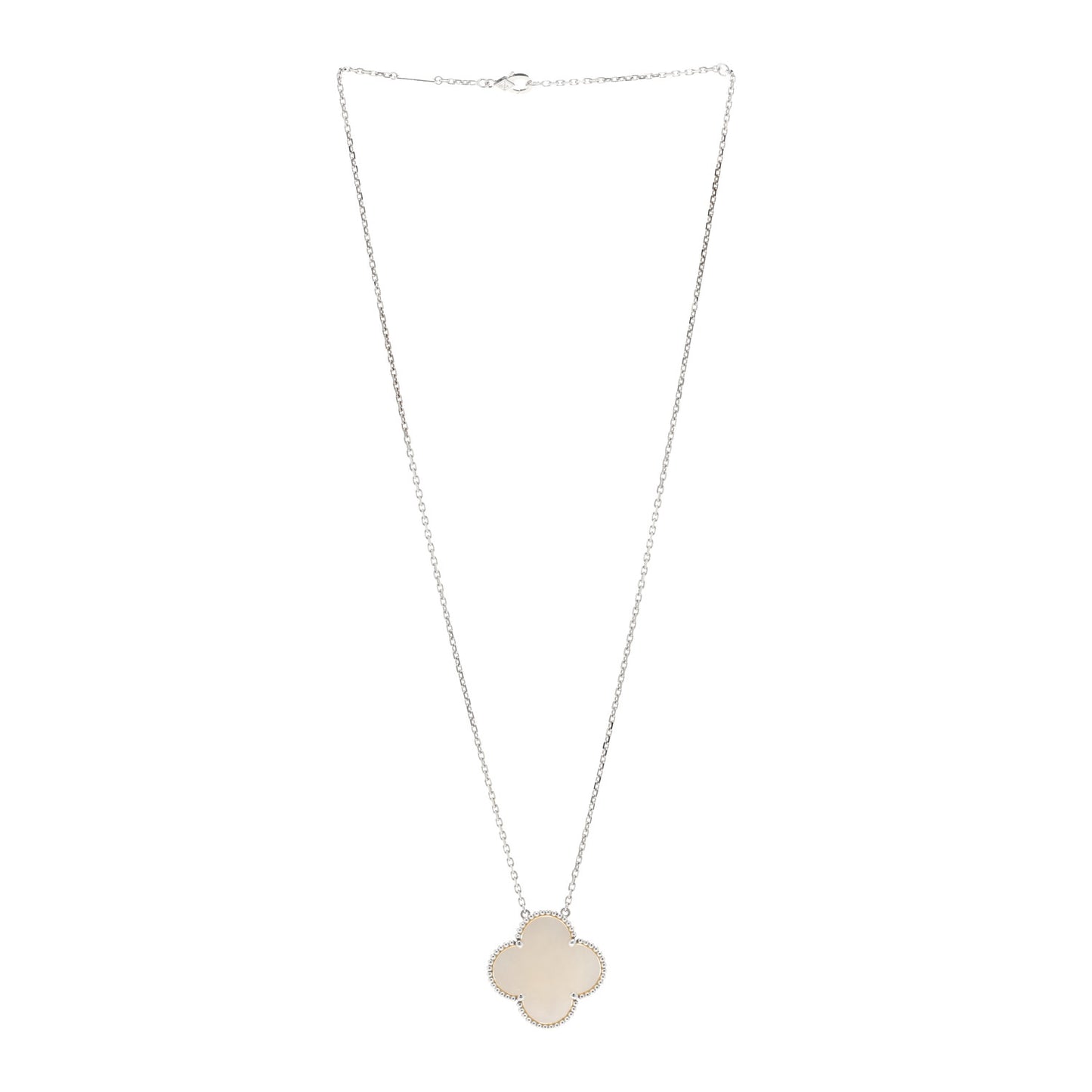 18K White Gold Mother of Pearl Magic Alhambra Pendant Necklace