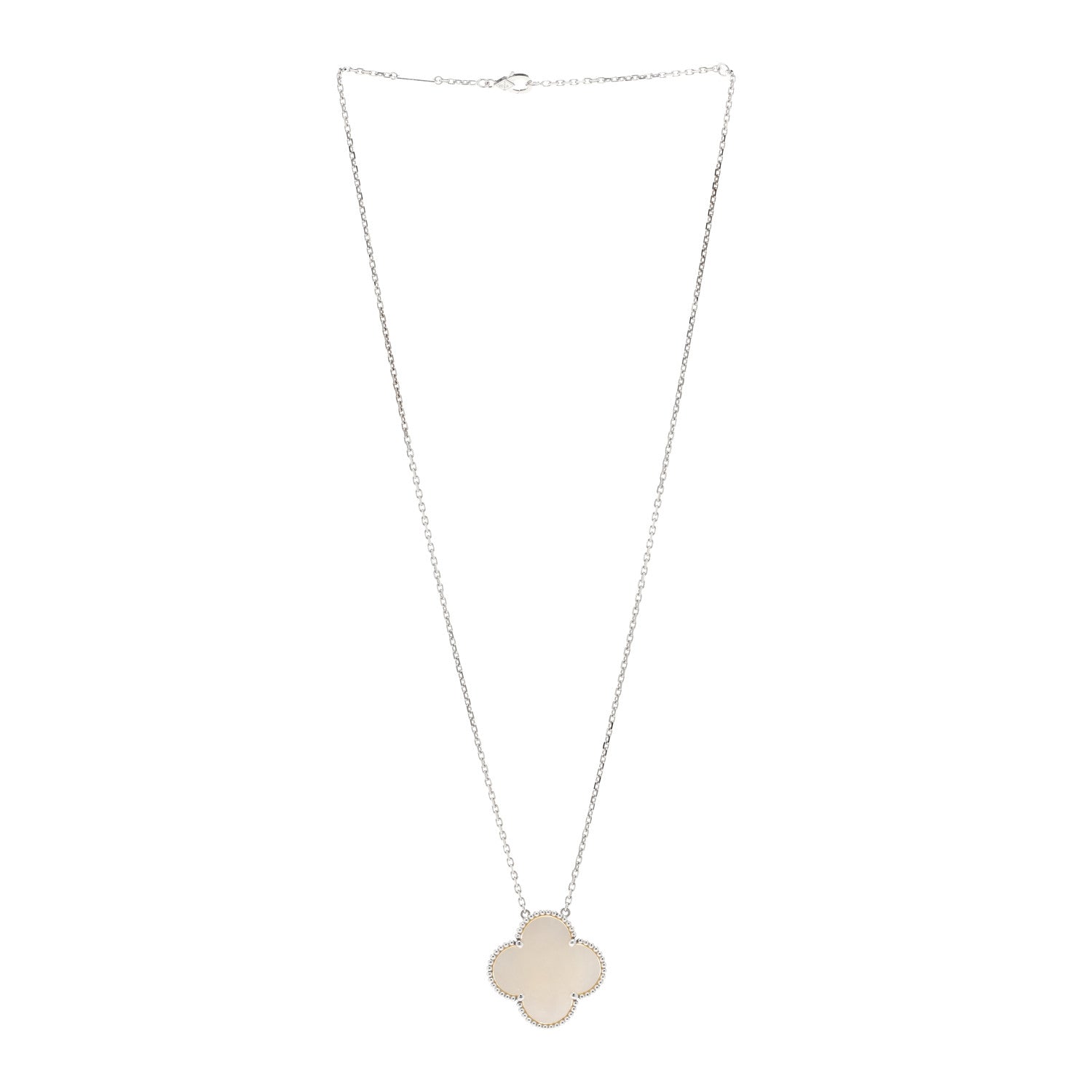 Van Cleef & Arpels 18K White Gold Mother of Pearl Magic Alhambra Pendant Necklace 3 of 5