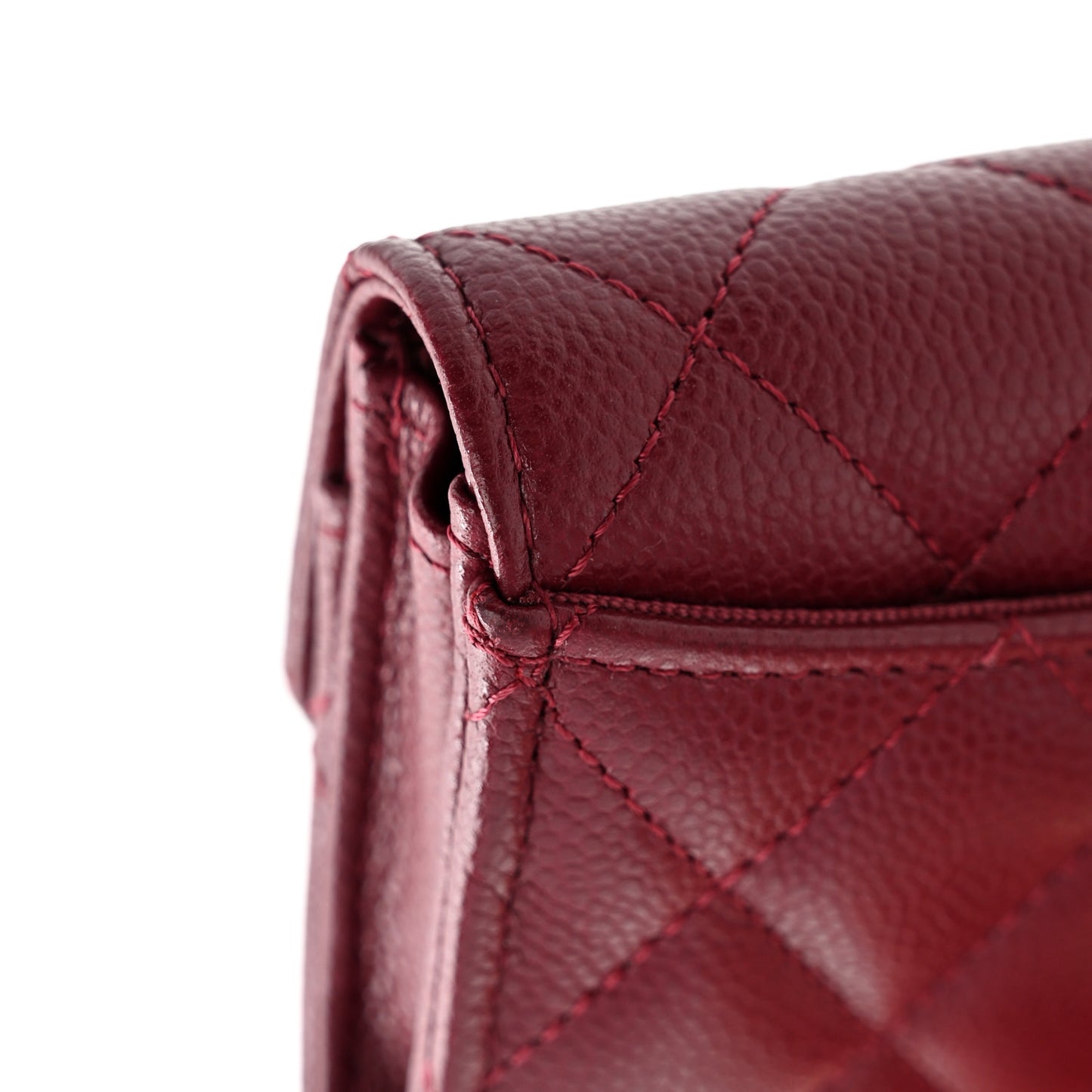 Caviar Quilted Flap Card Holder Wallet Burgundy