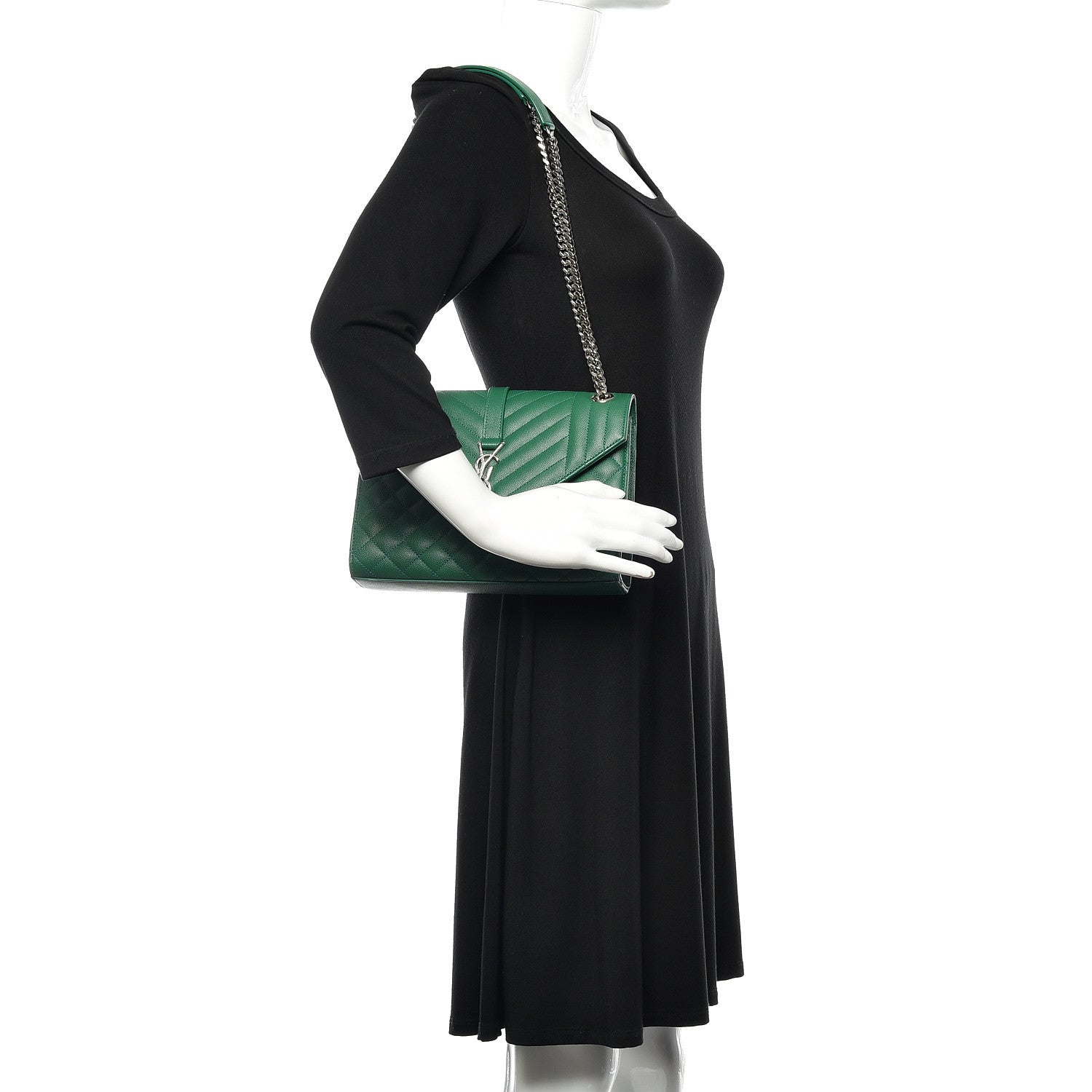Saint Laurent Grain De Poudre Textured Mixed Matelasse Triquilt Medium Monogram Satchel Green 2 of 14