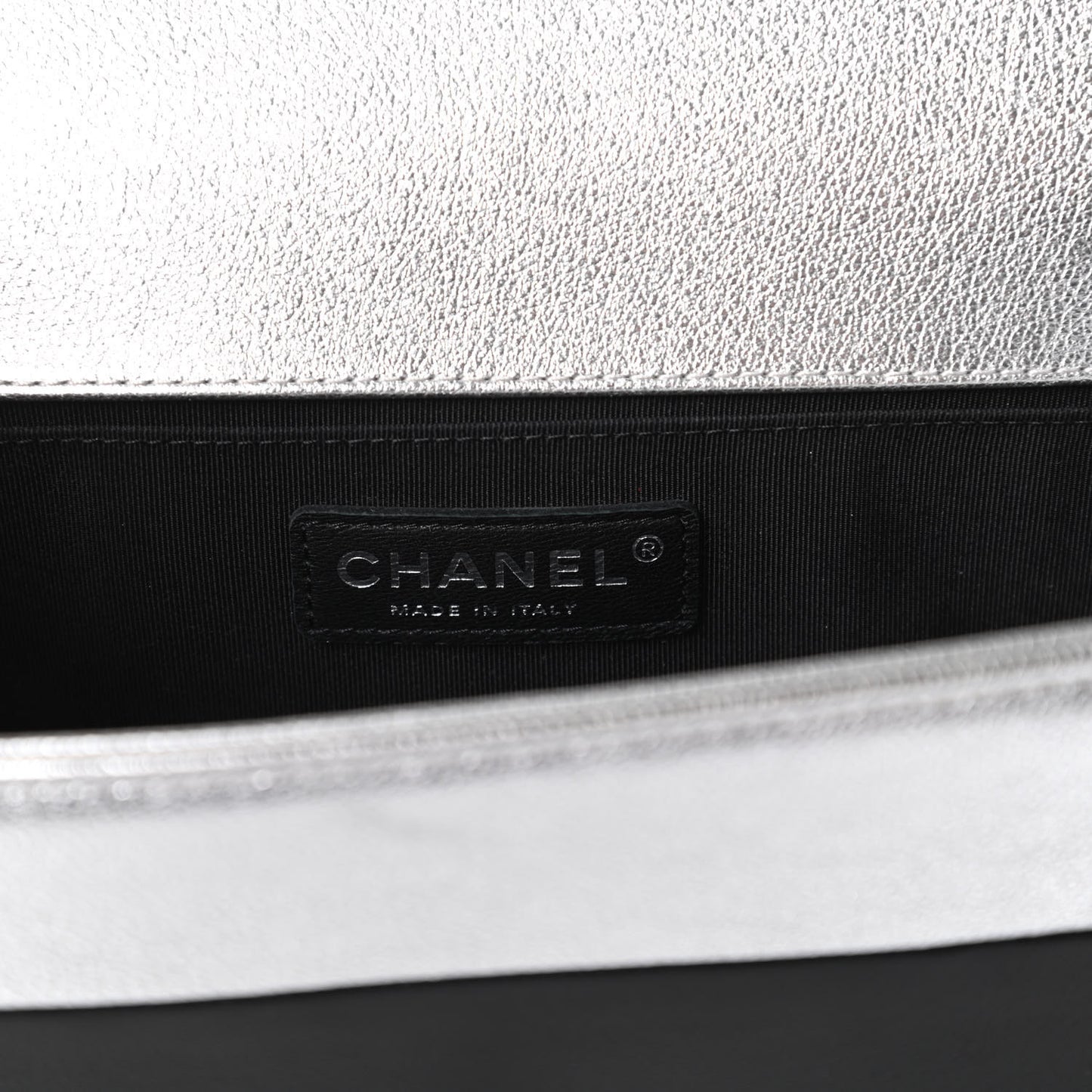 Metallic Goatskin Calfskin Medium Boy Flap Silver Black