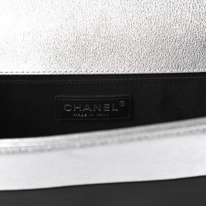 Chanel Metallic Goatskin Calfskin Medium Boy Flap Silver Black 8 of 11