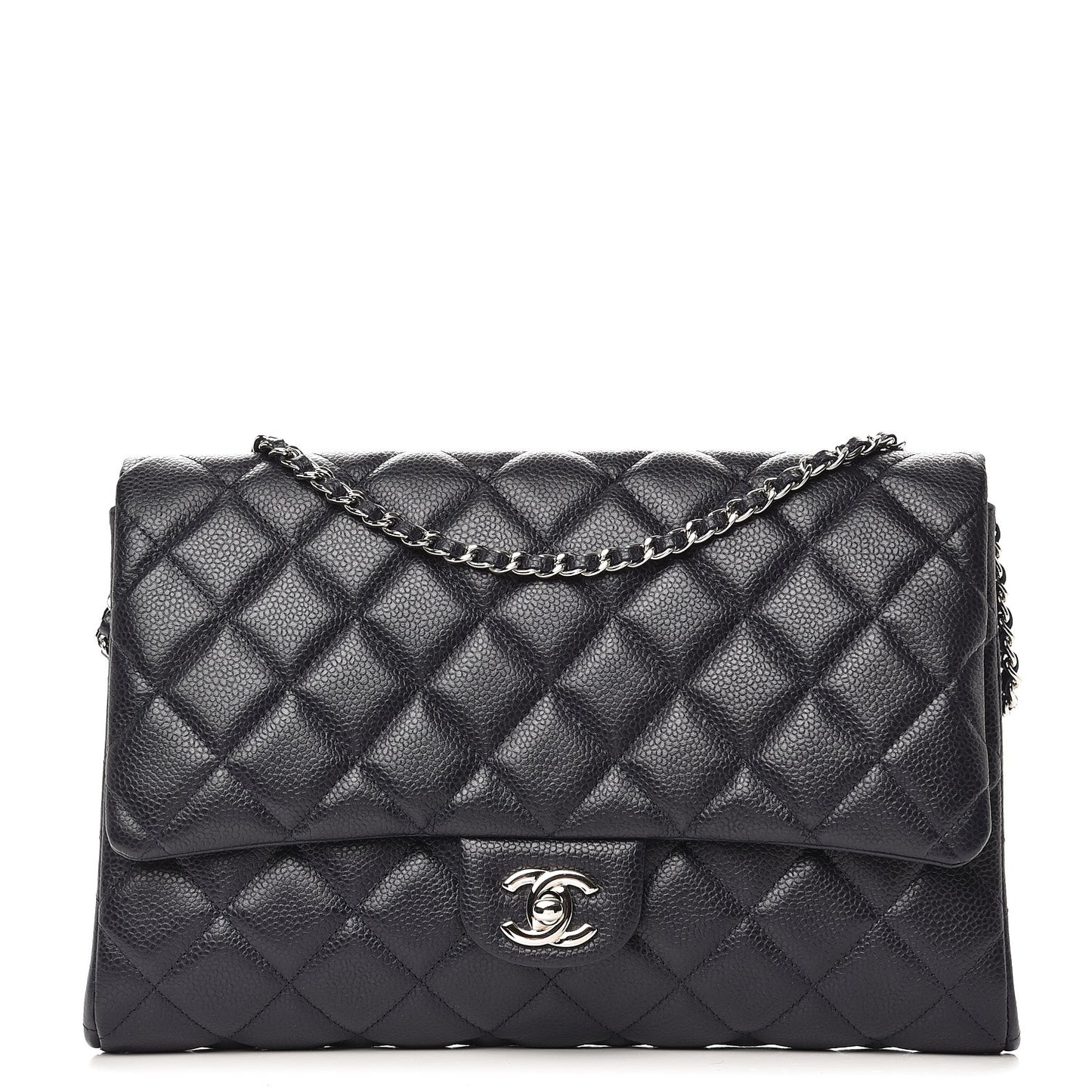 Caviar Clutch with Chain Flap Navy Blue