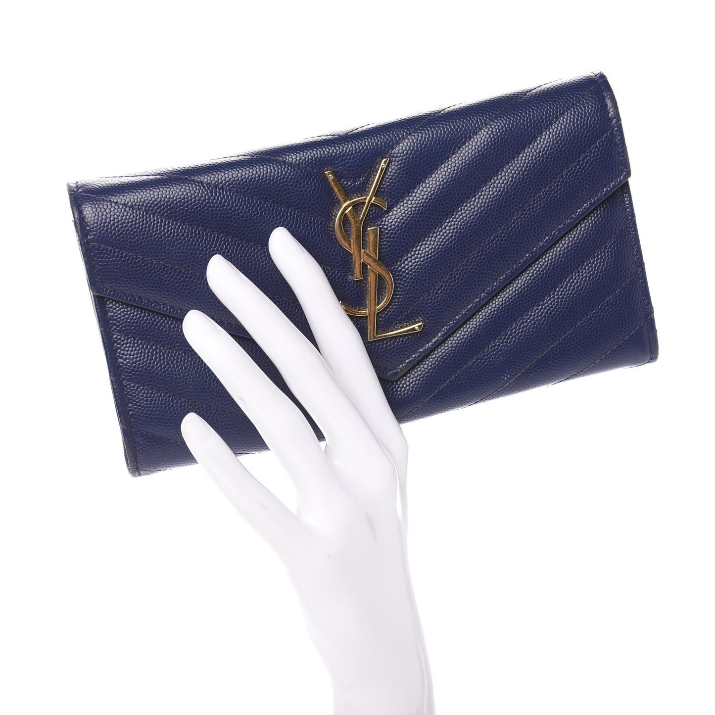 Grain De Poudre Matelasse Chevron Monogram Flap Wallet Navy