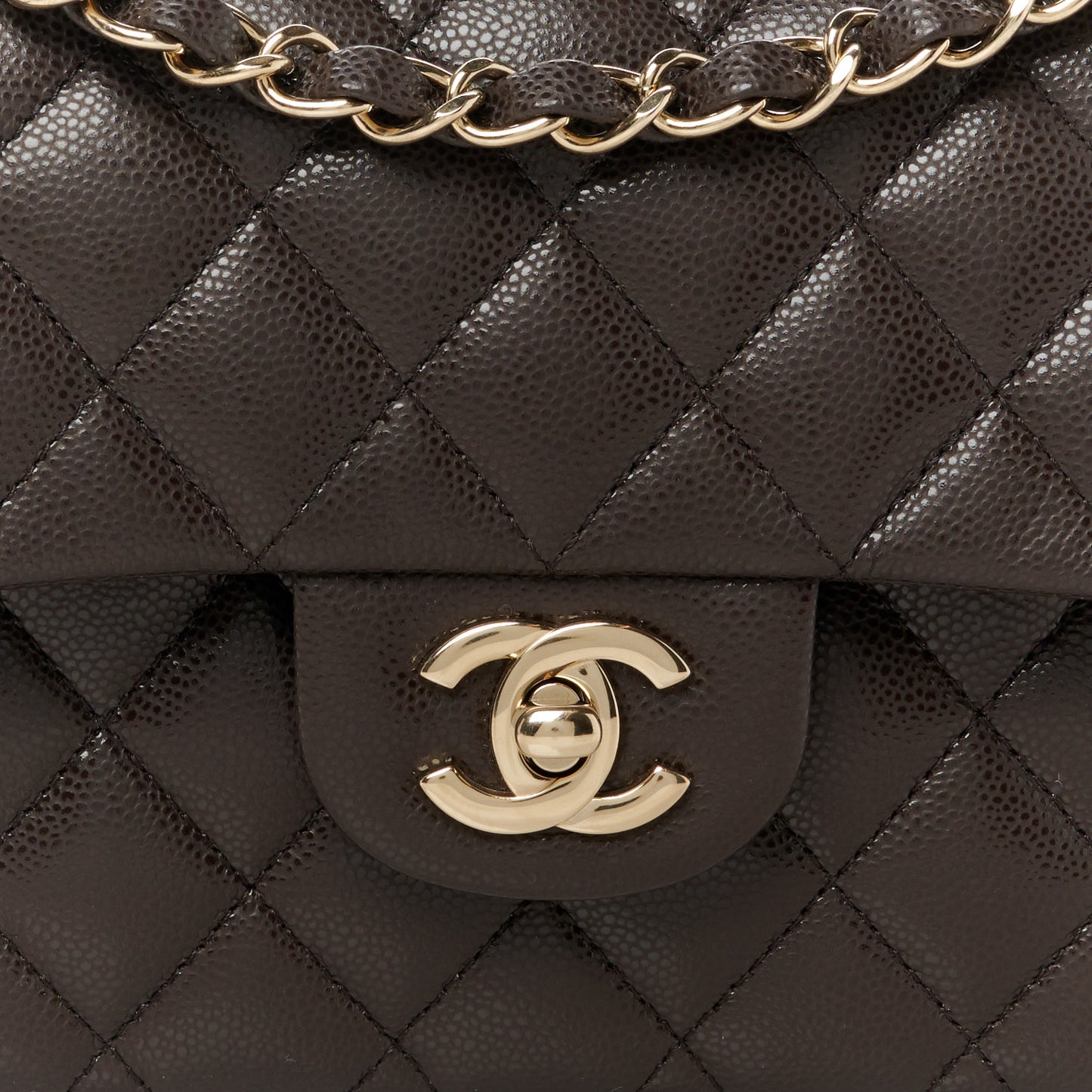 Caviar Quilted Small Double Flap Dark Brown