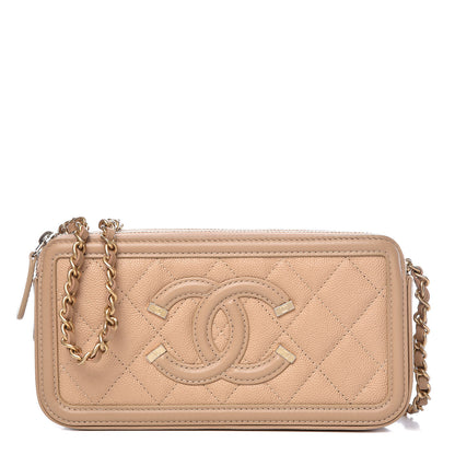 Chanel Caviar Quilted CC Filigree Clutch With Chain Beige 1 of 13