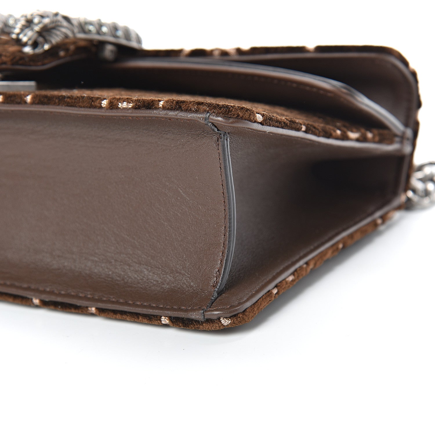 Gucci Velvet Moon Calfskin Crystal GG Monogram Small Dionysus Shoulder Bag Brown Vintage Cocoa Black Diamond 10 of 12