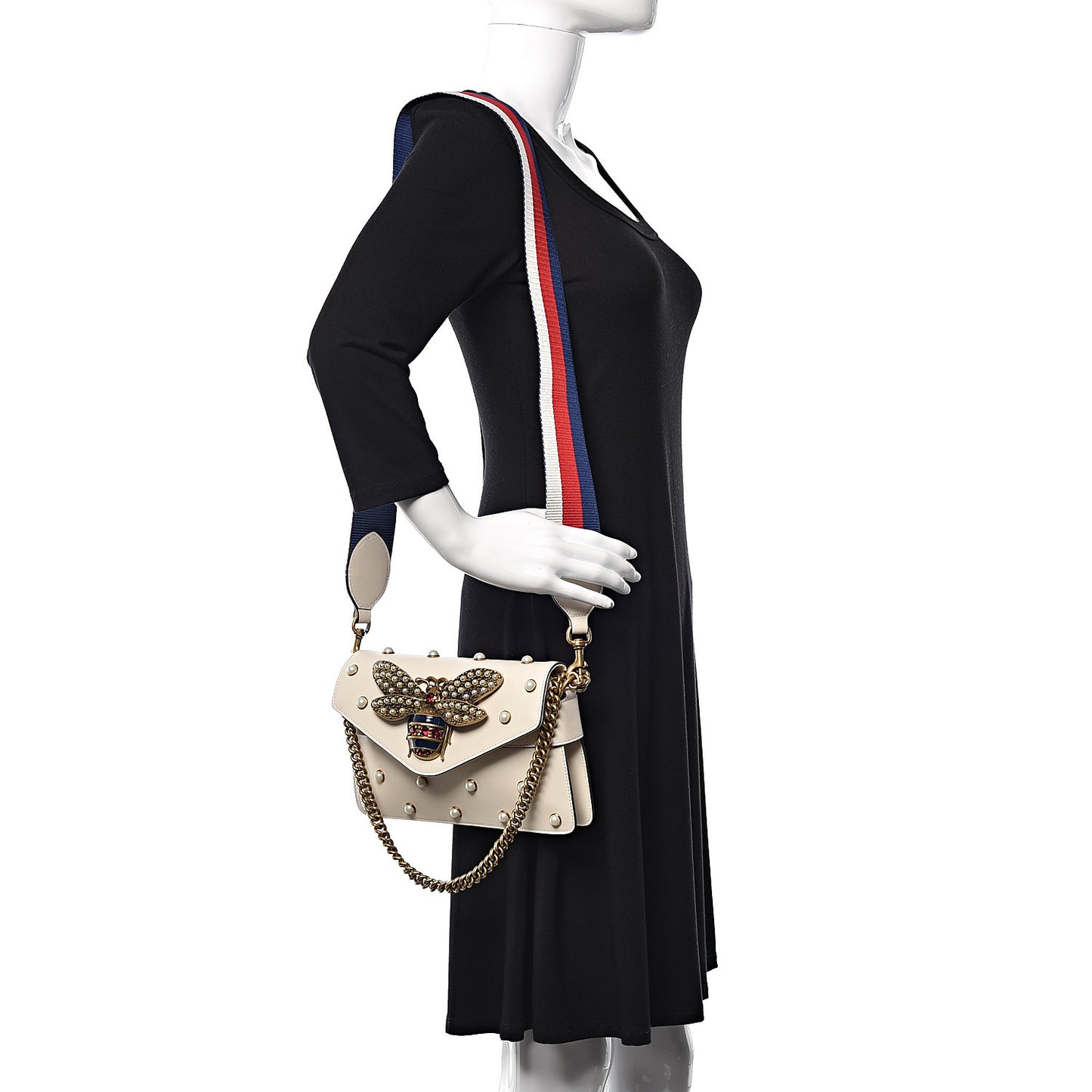 Nappa Pearl Studded Mini Queen Margaret Broadway Shoulder Bag Mystic White